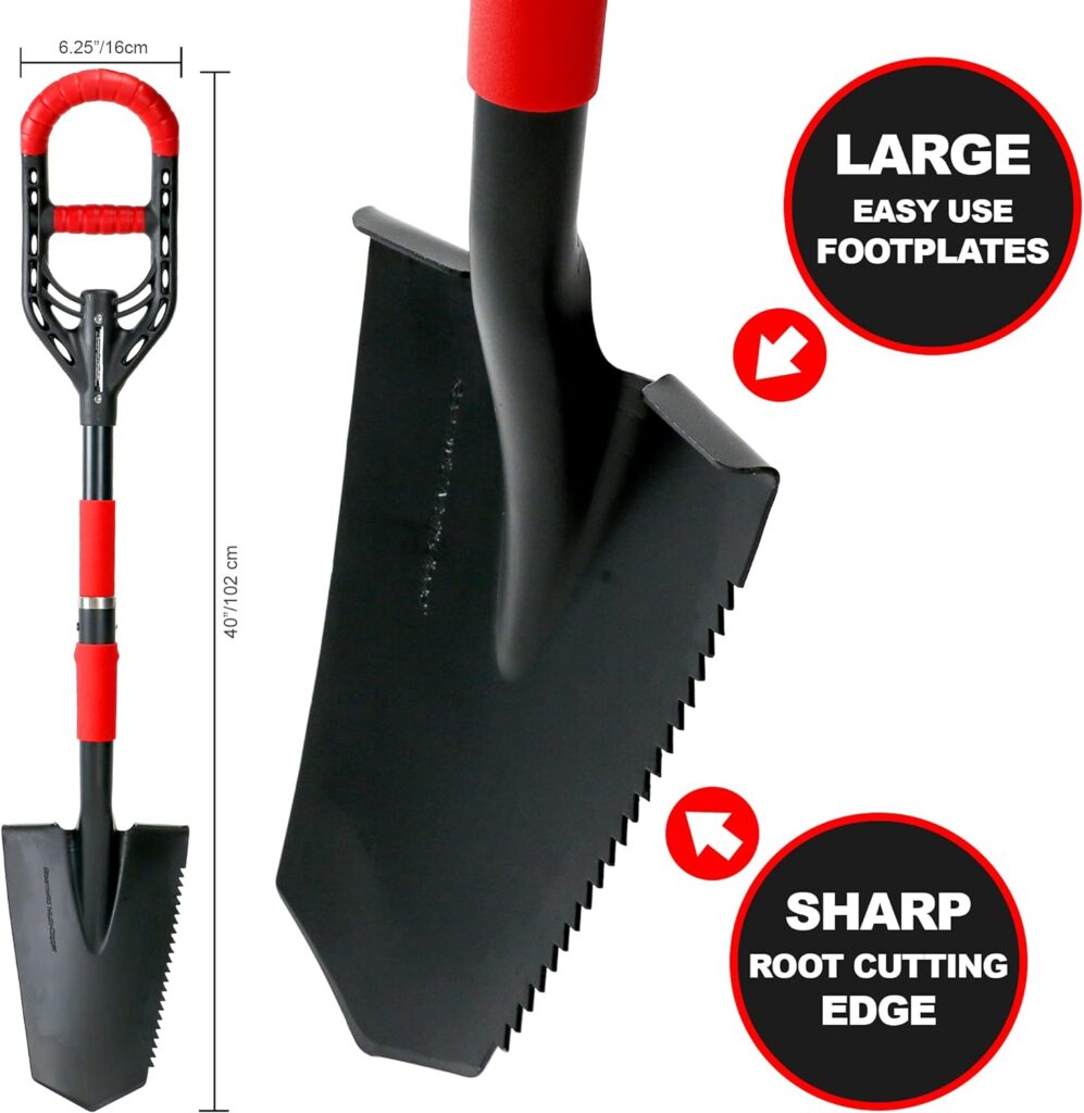 Roamwild Multi-Digger Garden Spade – Reinforced Fibreglass Light Weight Gardening Digging Arrow Head Shovel with Unique Dual Soft AIR Light Grip Technology & Root Saw Stump Cutter.